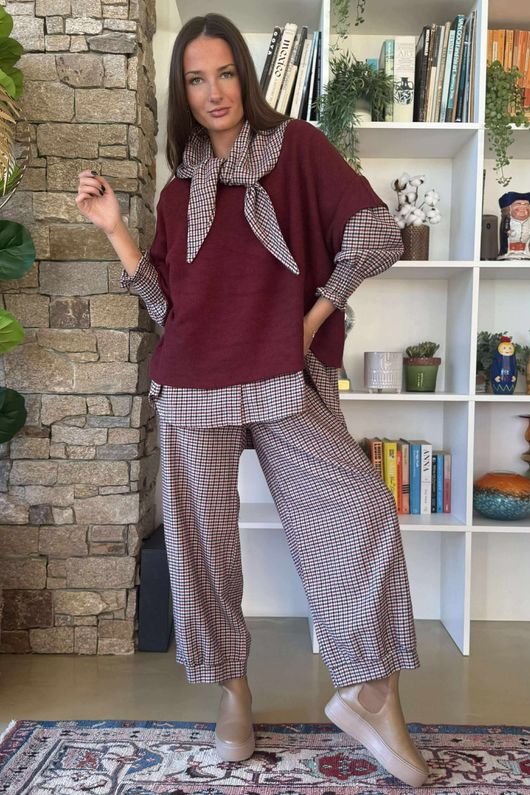 Donald Plaid Brushed Cotton Neckerchief Blouse Blackberry